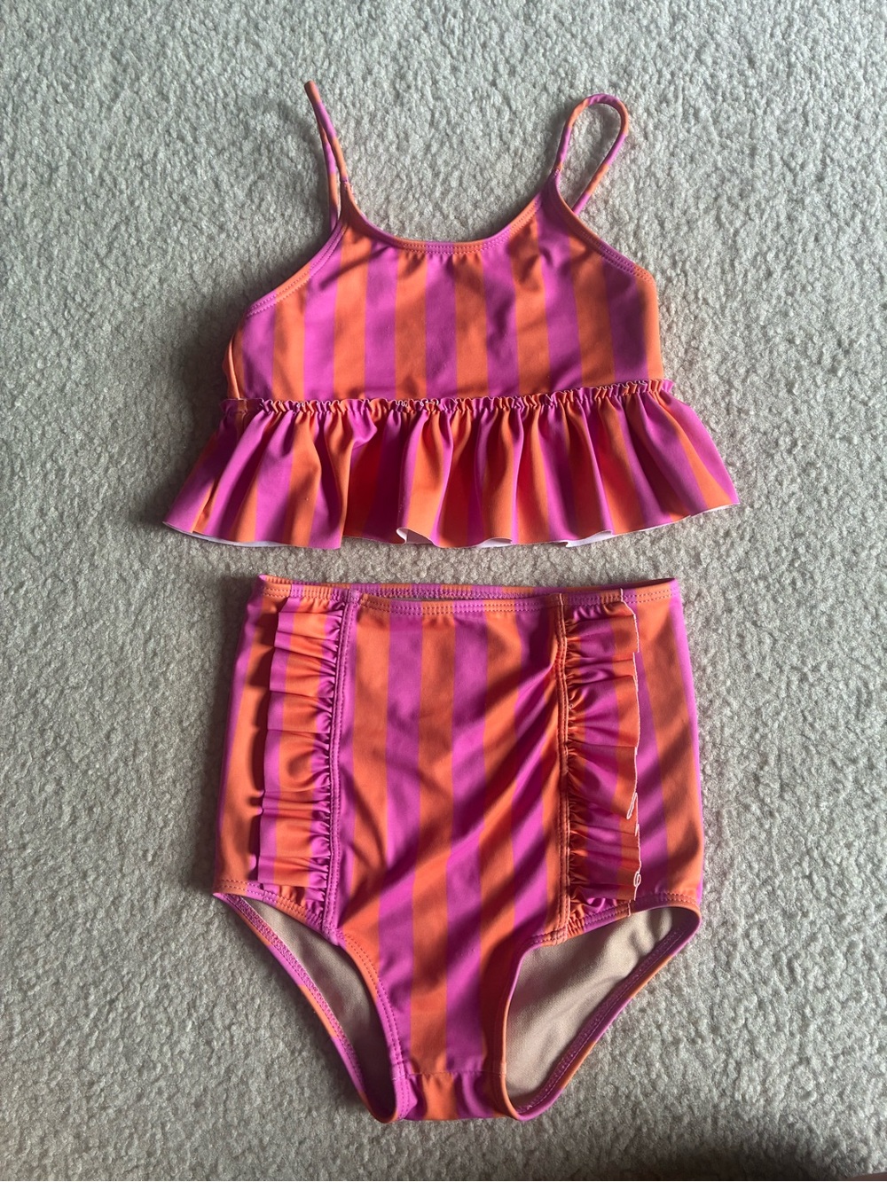 Kortni Jeane Kids Pink and Orange Striped Ruffle Bikini Set